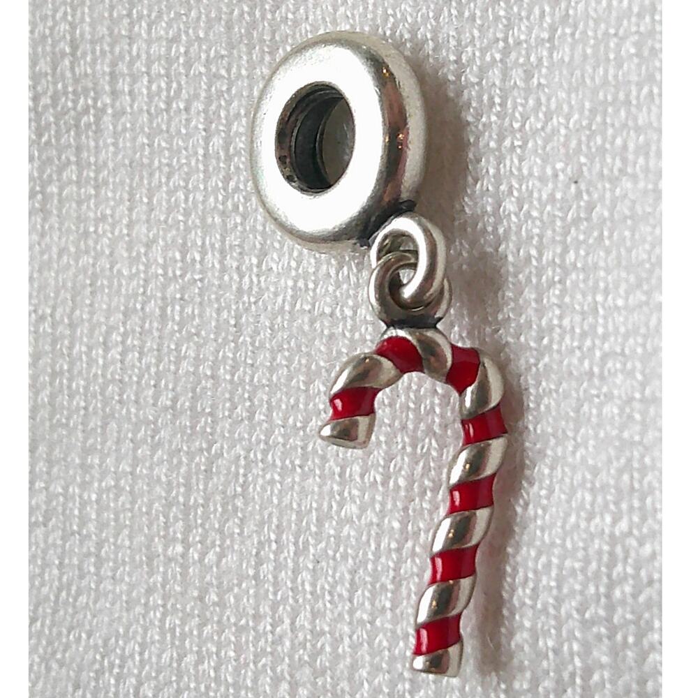 Authentic Pandora Candy Cane Red Enamel Christmas Dangle Charm 791193EN09